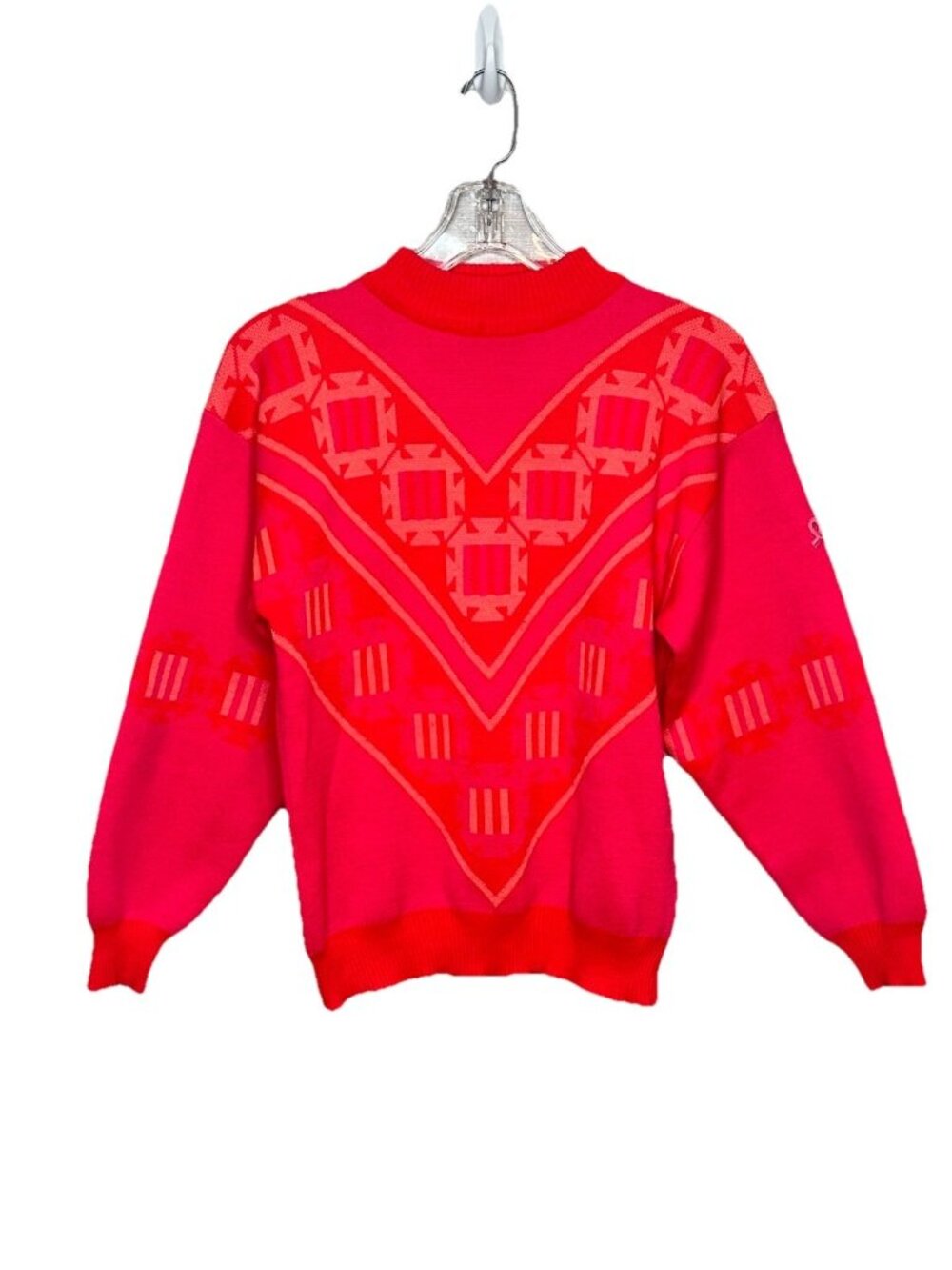 Vtg Demetre Sweater M Pink Woll Blend Mock Neck Geometric 80s Mod Retro